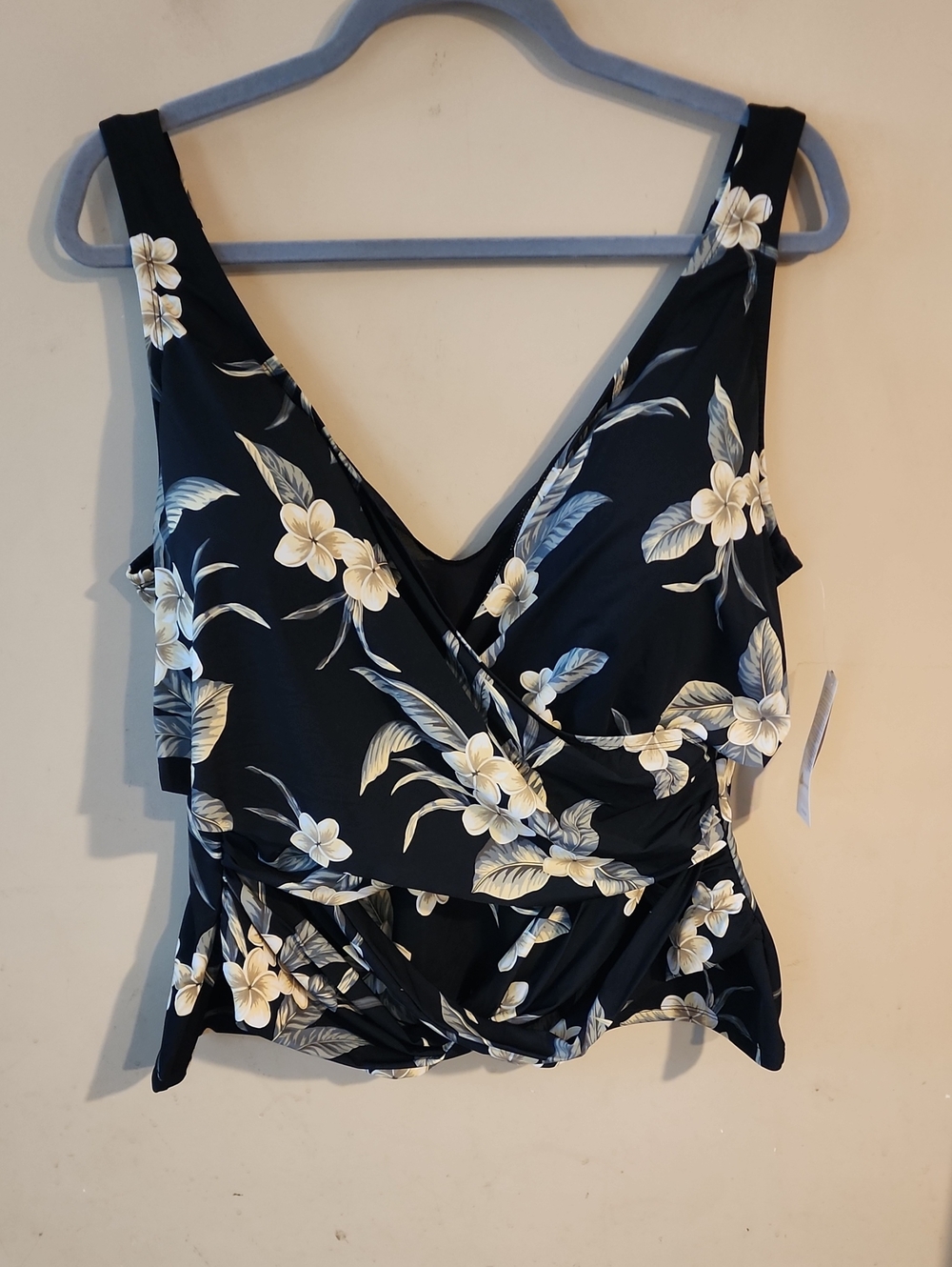 Lands' End Navy Floral Wrap-Front Tank